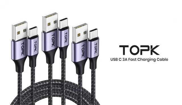 Кабель Topk USB Type-C для быстрой зарядки и передачи данных, 1 м, серый/черный — фото 1
