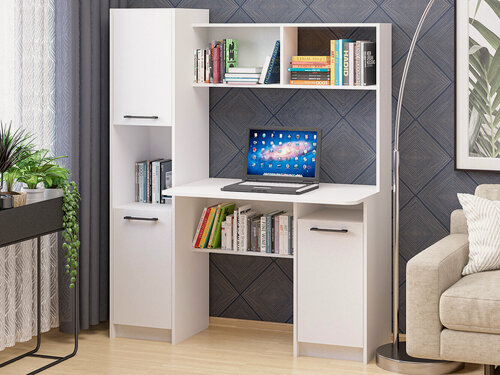 Изображение товара Стол письменный МК"Пирамида" Фронда-6, базовая комплектация, универсальный, цвет белый, 160х130х60 см