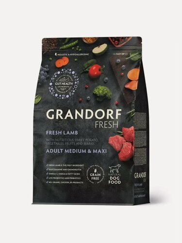 Изображение товара Сухой корм Grandorf FRESH Dog Adult MED&MAXI Свежее мясо ягненка с бататом для собак средних и крупных пород 3 кг
