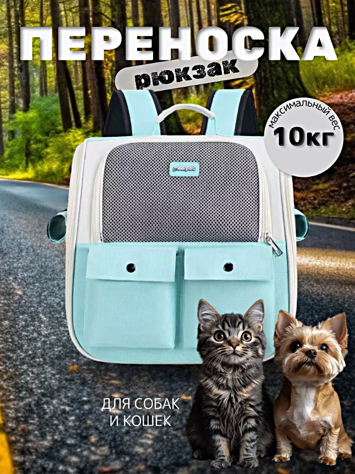 Рюкзак-переноска для животных мелких пород, Сумка-переноска для кошек и собак, Мятный