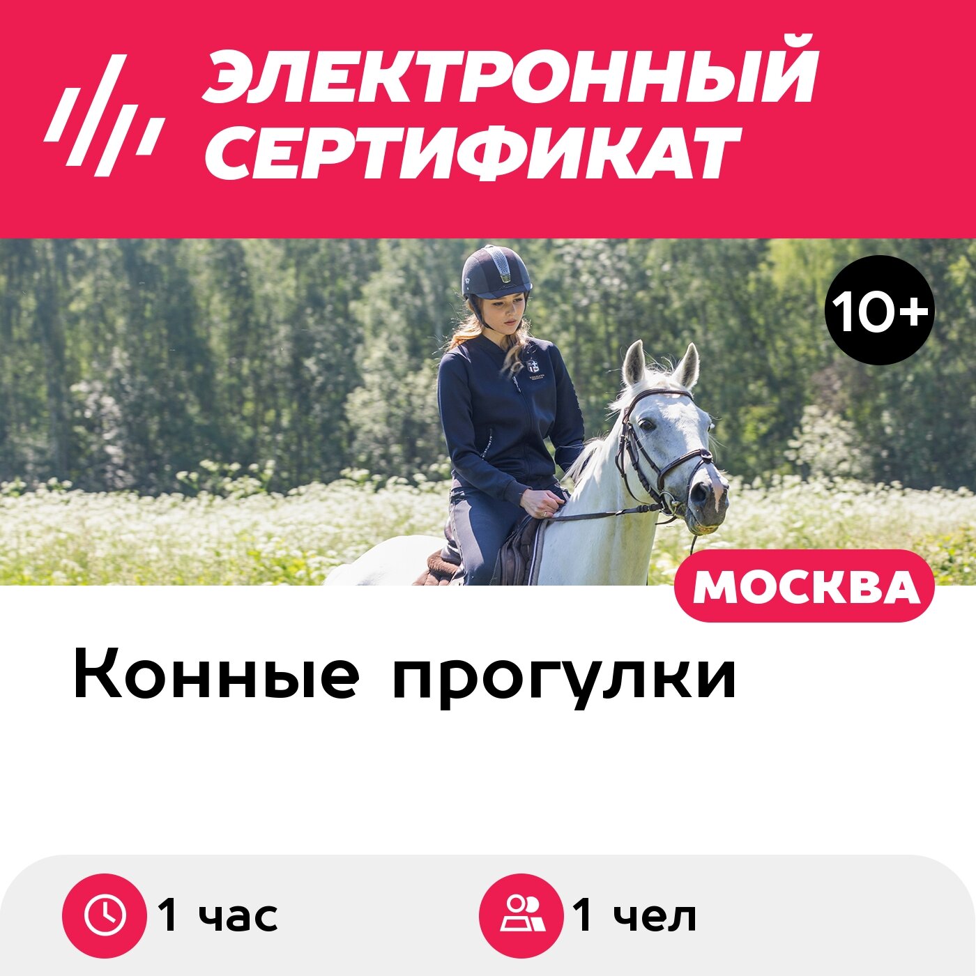 Подарочный сертификат Индивидуальная конная прогулка с инструктором, 1 чел. (1 час)