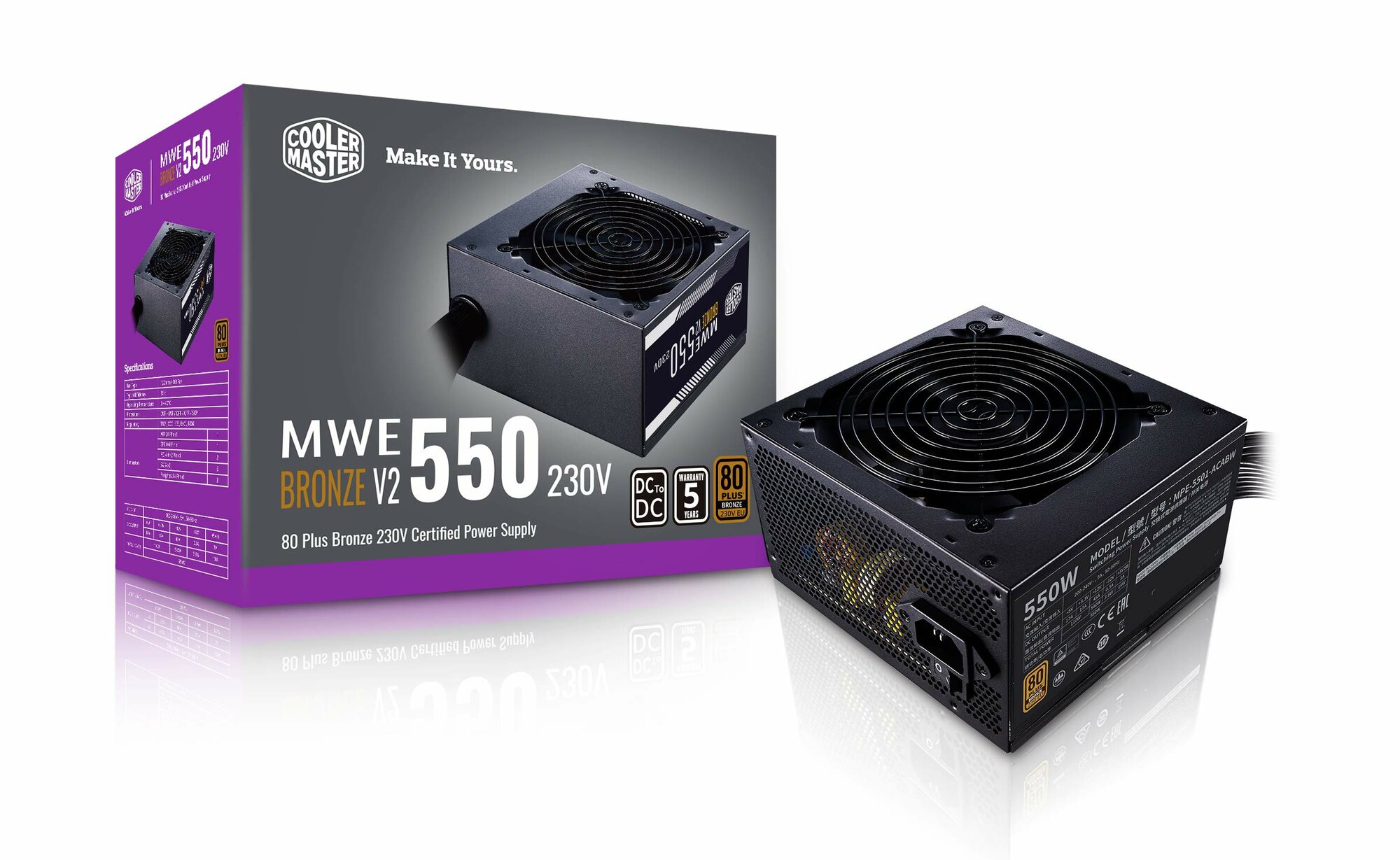 Блок питания Cooler Master Elite V3 550W, 550 Вт, 80 PLUS Bronze, ATX, не модульный, 120 мм вентилятор