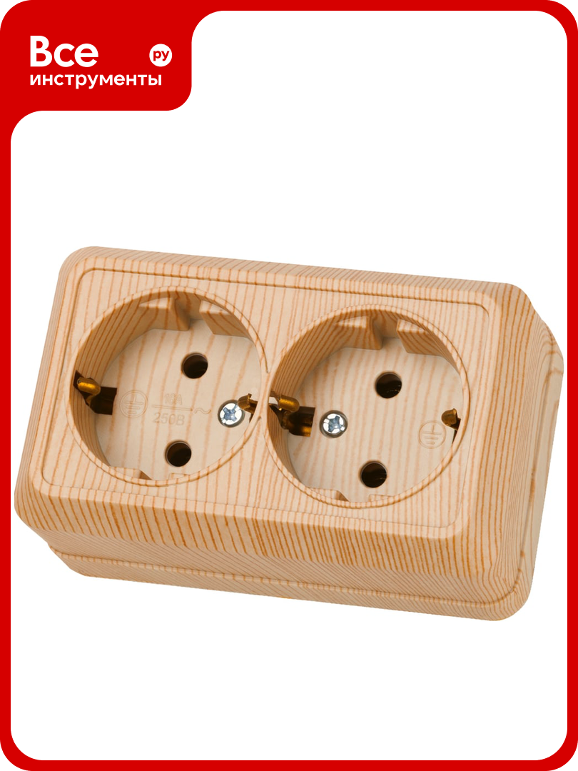 Розетка TDM ELECTRIC двойная 2П+З открытой установки IP20 16А сосна серия 