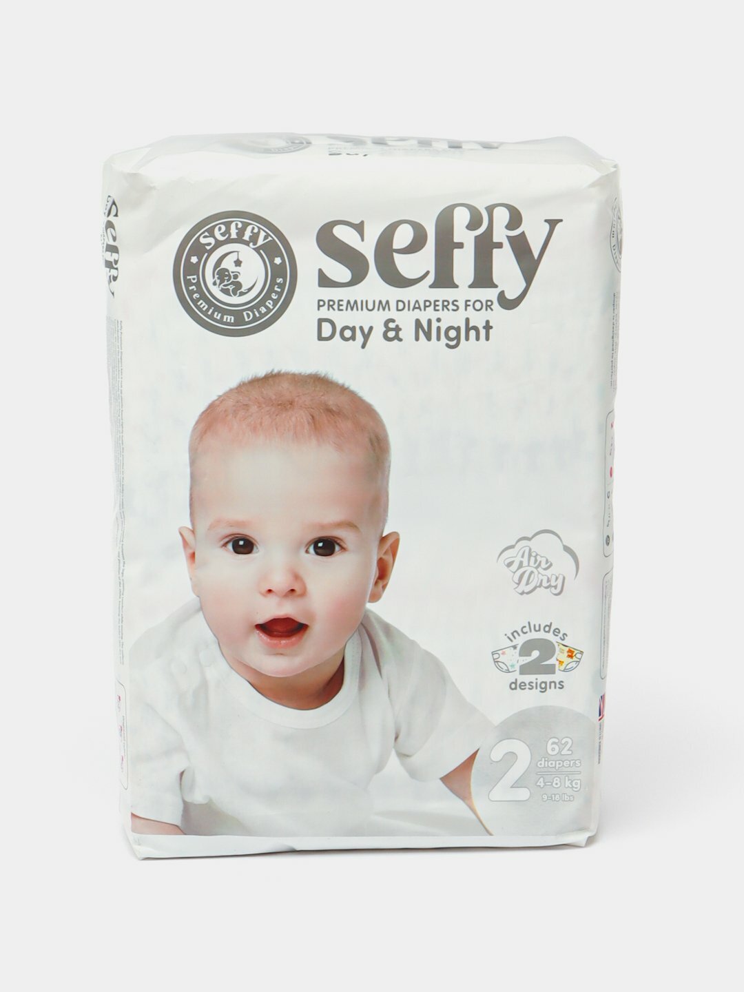 Подгузники Seffy для детей с липучками, 2 размер, 62 штук, 4-8 кг.