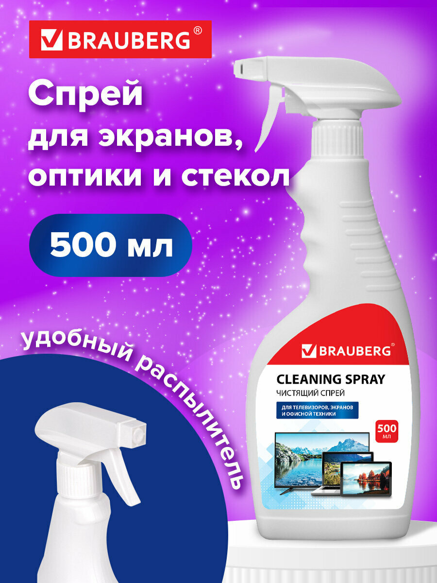 Чистящее средство/спрей Brauberg для чистки экранов всех типов мониторов техники универсальная 500 мл 513288