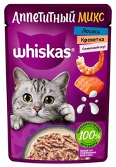 Влажный корм Whiskas для кошек аппетитный микс лосось и креветки в сливочном соусе 75г