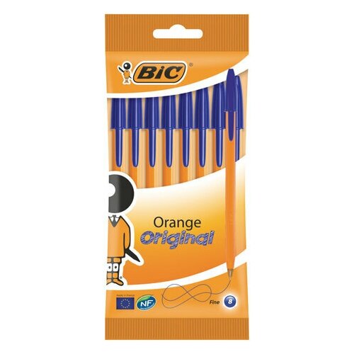 Ручки шариковые BIC Orange Fine набор 8 синие линия письма 0 32 мм пакет, 3 шт