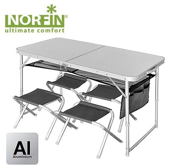 Набор мебели Norfin RUNN NF Alu 120x60 стол + 4 стула