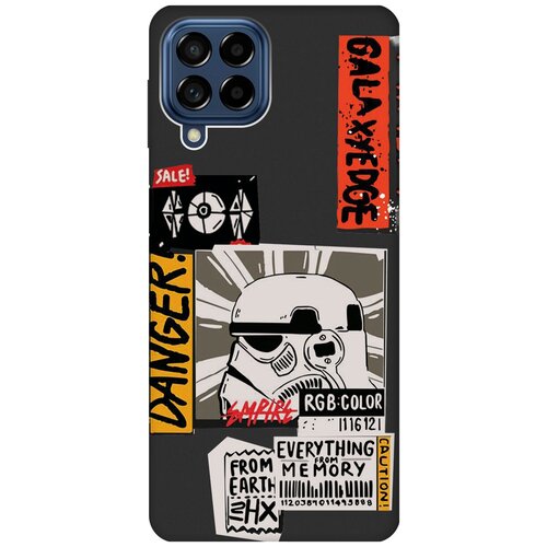 Матовый Soft Touch силиконовый чехол на Samsung Galaxy M53 5G, Самсунг М53 5г с 3D принтом Stormtrooper Stickers черный матовый чехол bts stickers для samsung galaxy m53 5g самсунг м53 5г с 3d эффектом черный