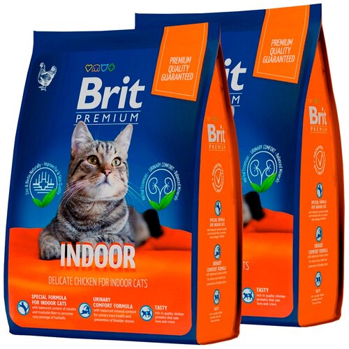 BRIT PREMIUM CAT INDOOR для взрослых кошек живущих дома с курицей (0,4 + 0,4 кг)