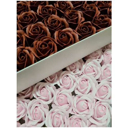 Набор мыльных цветов микс 3/39. Цвет светло розовый/ коричнево красный. Упаковка 50 шт.