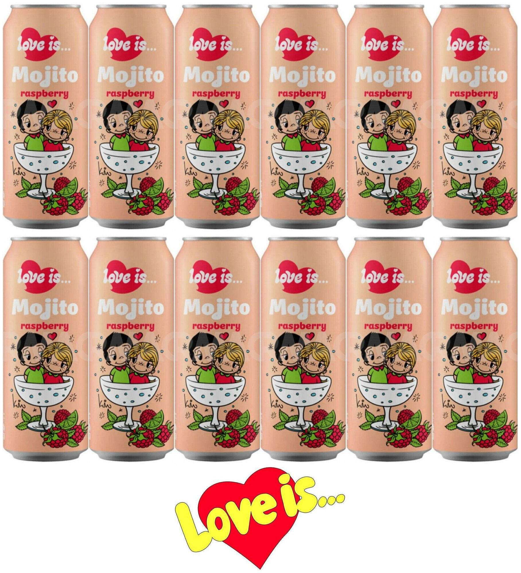 Газированный напиток Love IS Mojito Raspberry ( Мохито Малина), жестяная банка 0.45 л ( 450 мл.), упаковка 12 штук. - фотография № 1