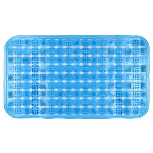 Коврик для ванной противоскользящий. Коврик массажный прямоугольный на присосках, 67х36 см., голубой