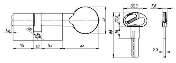 Цилиндровый механизм (D-PRO502/110) D-PRO5002Knob110(55+10+45) CP хром 5Key