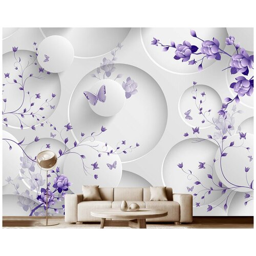 Фотообои на стену флизелиновые 3D Модный Дом "Полет сиреневых бабочек" 400x300 см (ШxВ)