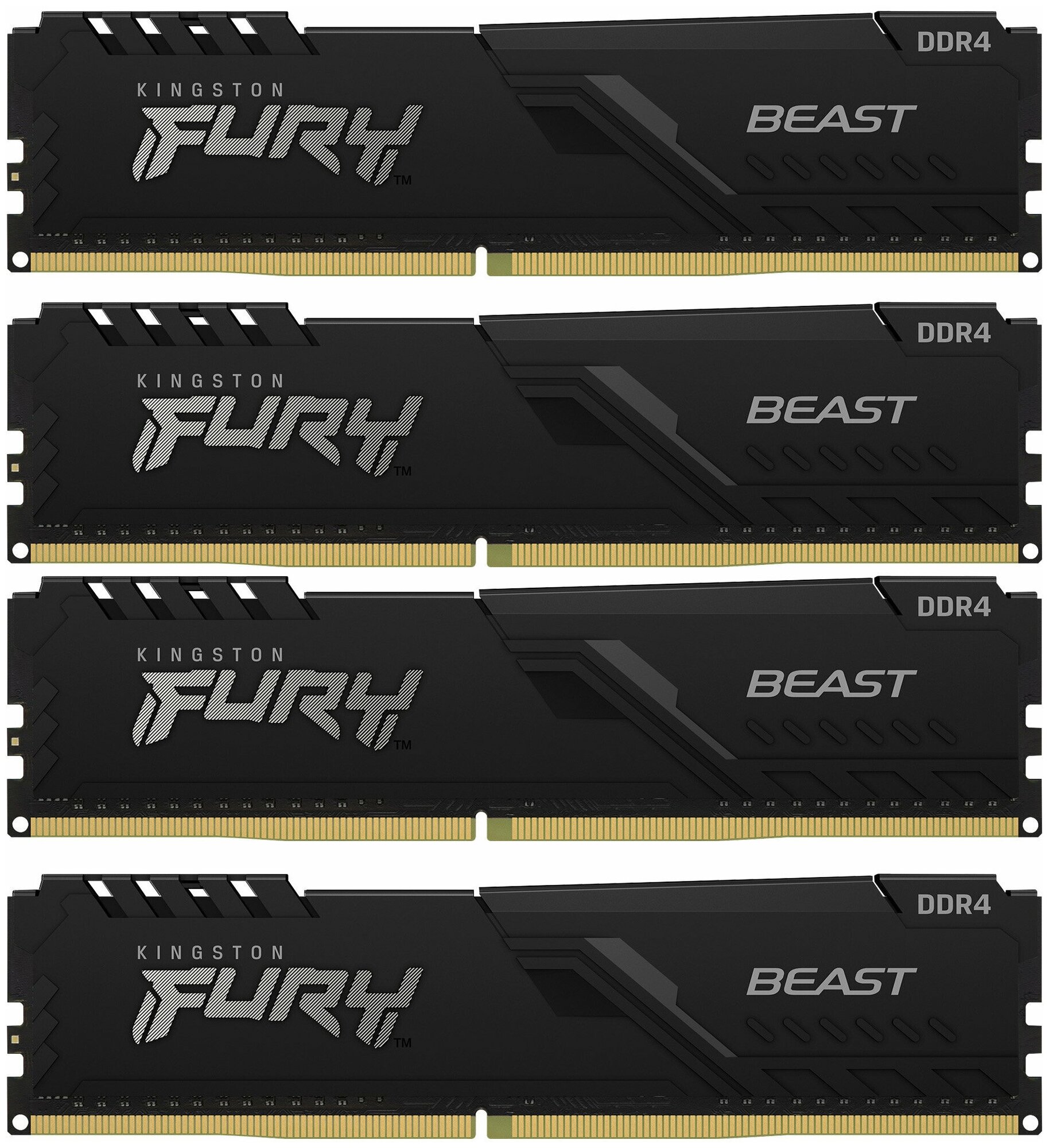 Модуль памяти DIMM DDR4 128Gb, 3200Mhz, 4х32GB, Kingston FURY Beast (KF432C16BBK4/128)