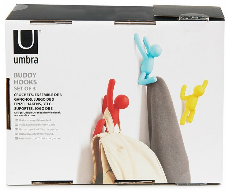 Вешалки-крючки UMBRA Buddy 3 шт., разноцветные яркие - фотография № 16