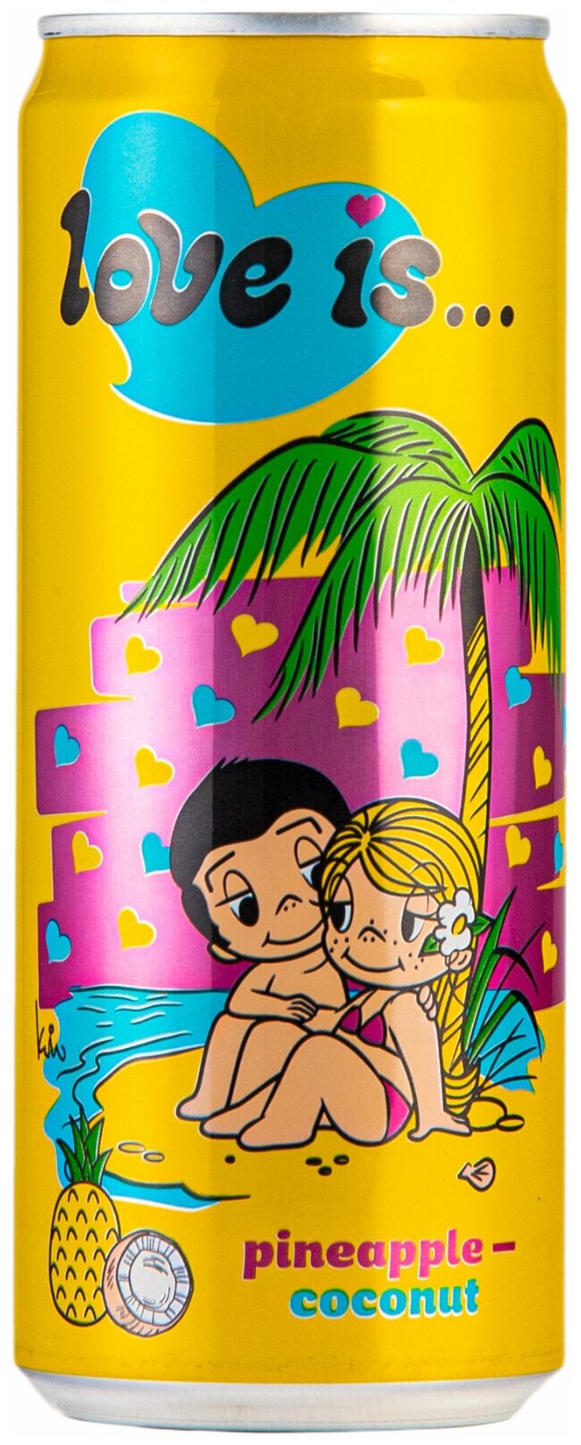 Газированный напиток Love IS Pineapple - Coconut (Ананас и кокос), жестяная банка 0.33 л ( 330 мл.), упаковка 12 штук. - фотография № 3