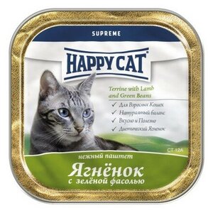 Влажный корм для кошек Happy Cat с ягненком, с зелёной фасолью (паштет)