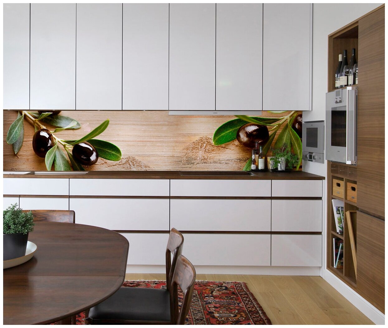 Кухонный фартук АВС/Cтеновая панель с уф-печатью ветки маслин 3000х600х1.5мм