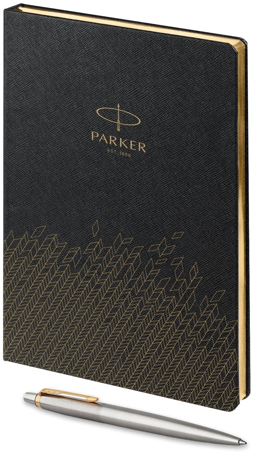 Подарочный набор: Шариковая ручка Parker Jotter Essential, St. Steel GT и недатированный ежедневник черный — фото 1