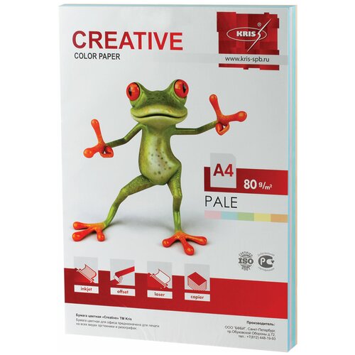 Бумага цветная CREATIVE color (Креатив) А4, 80 г/м2, 250 л, (5 цветов х 50 листов), микс пастель, БПpr-250r kris бумага цветная а4 50 листов креатив интенсив 5 цветов 80 г м2