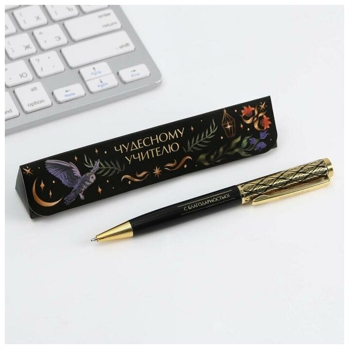 Ручка в подарочном футляре 'Чудесному учителю', металл, синяя паста