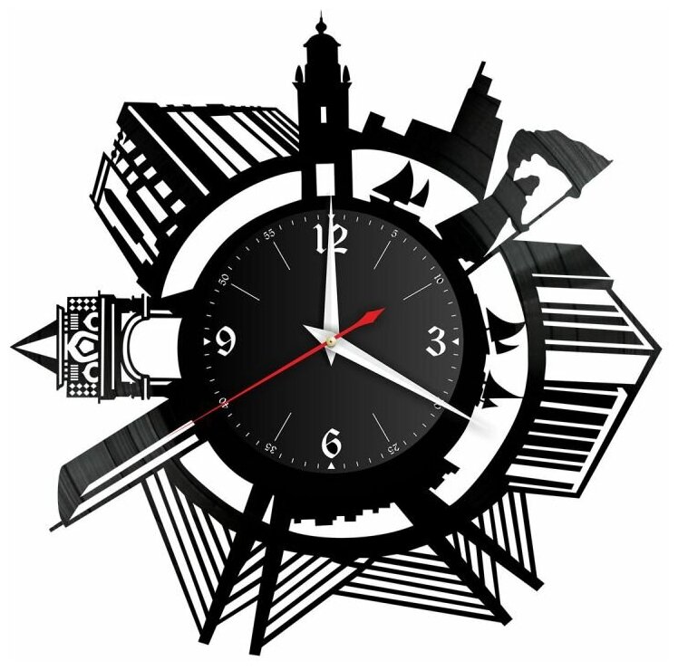 Часы из винила Redlaser "Владивосток, приморский край, дальний восток, символы владивостока, город" VW-10494