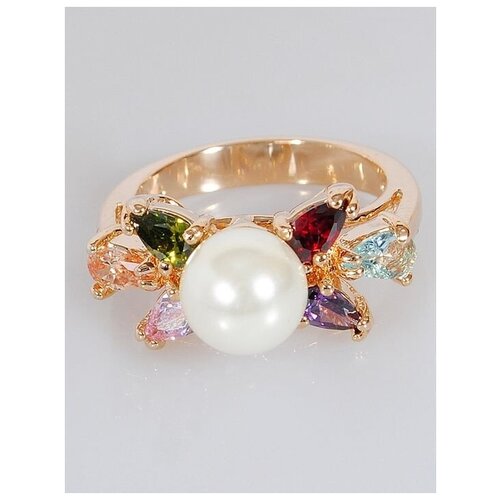 фото Кольцо помолвочное lotus jewelry, фианит, жемчуг swarovski синтетический, размер 20, белый