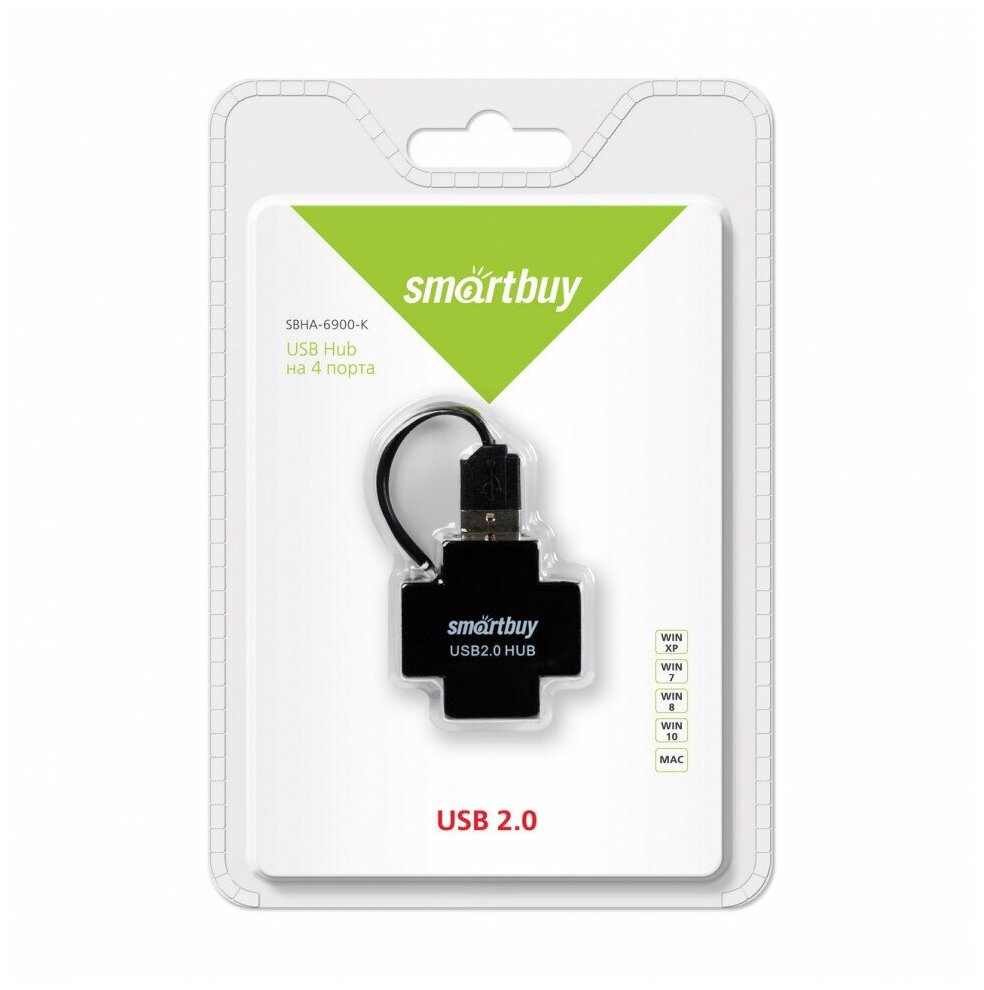 USB 2.0 Хаб Smartbuy 6900, 4 порта, (SBHA-6900-K), черный