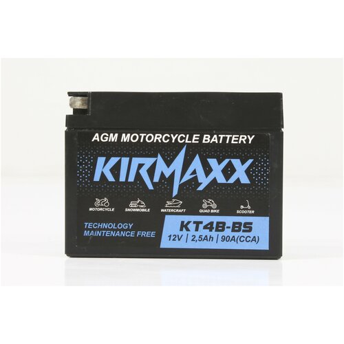 Мото аккумулятор KirMaxx KT4B-BS (YT4B-BS) стартерный для мотоцикла, квадроцикла, скутера AGM 12V 2,5 а/ч