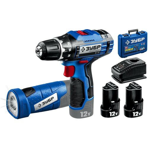 Дрель-шуруповерт ЗУБР 12В LED фонарь Профессионал 2 АКБ 2Ач в кейсе DL-121-22F 969600₽