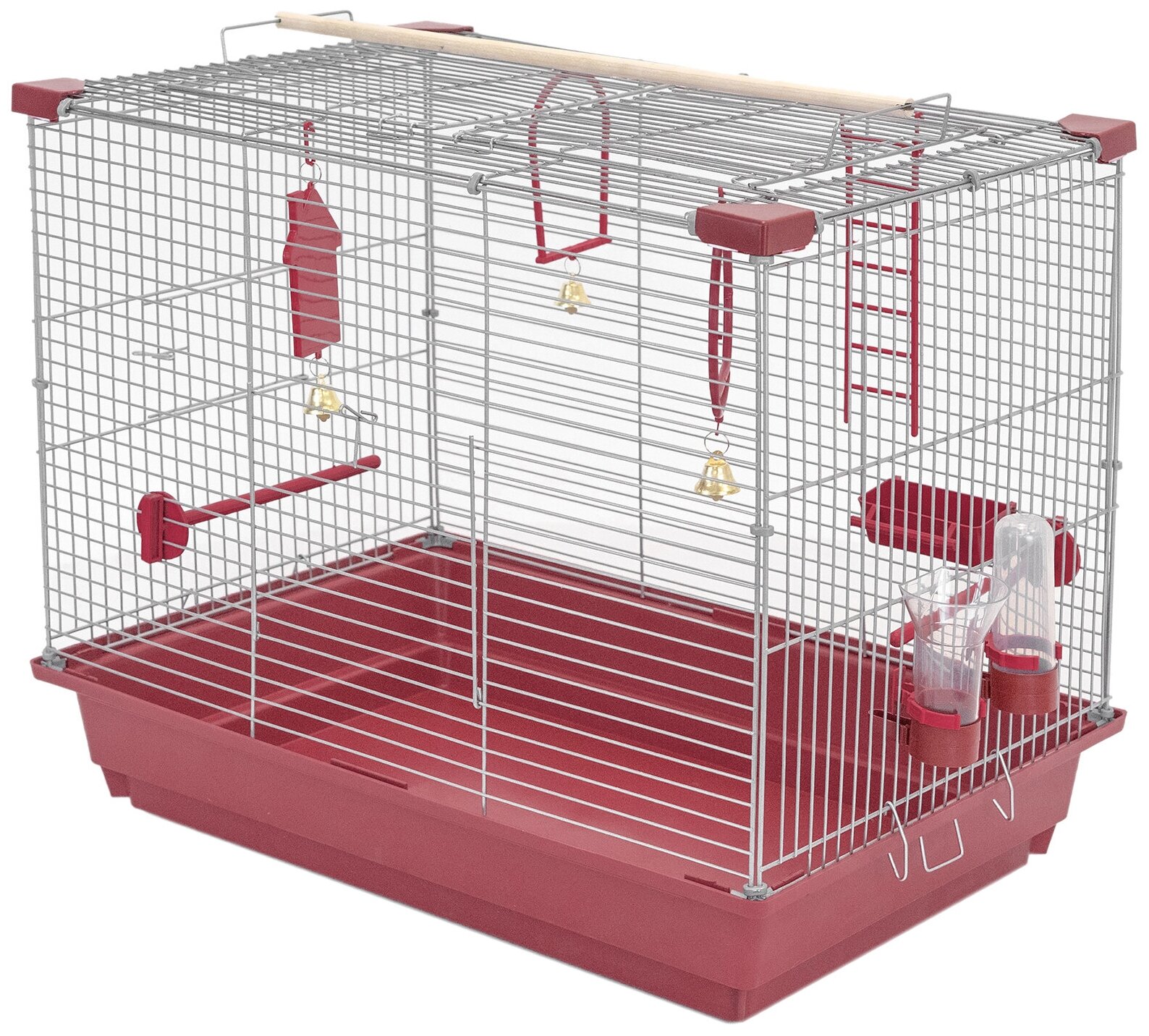 Клетка для птиц 58 х 40 х 48см: для попугая, для канарейки ЛОФТ-1 разборная "PetTails", 1 секция, шаг прута 11мм, рубиновая - фотография № 2