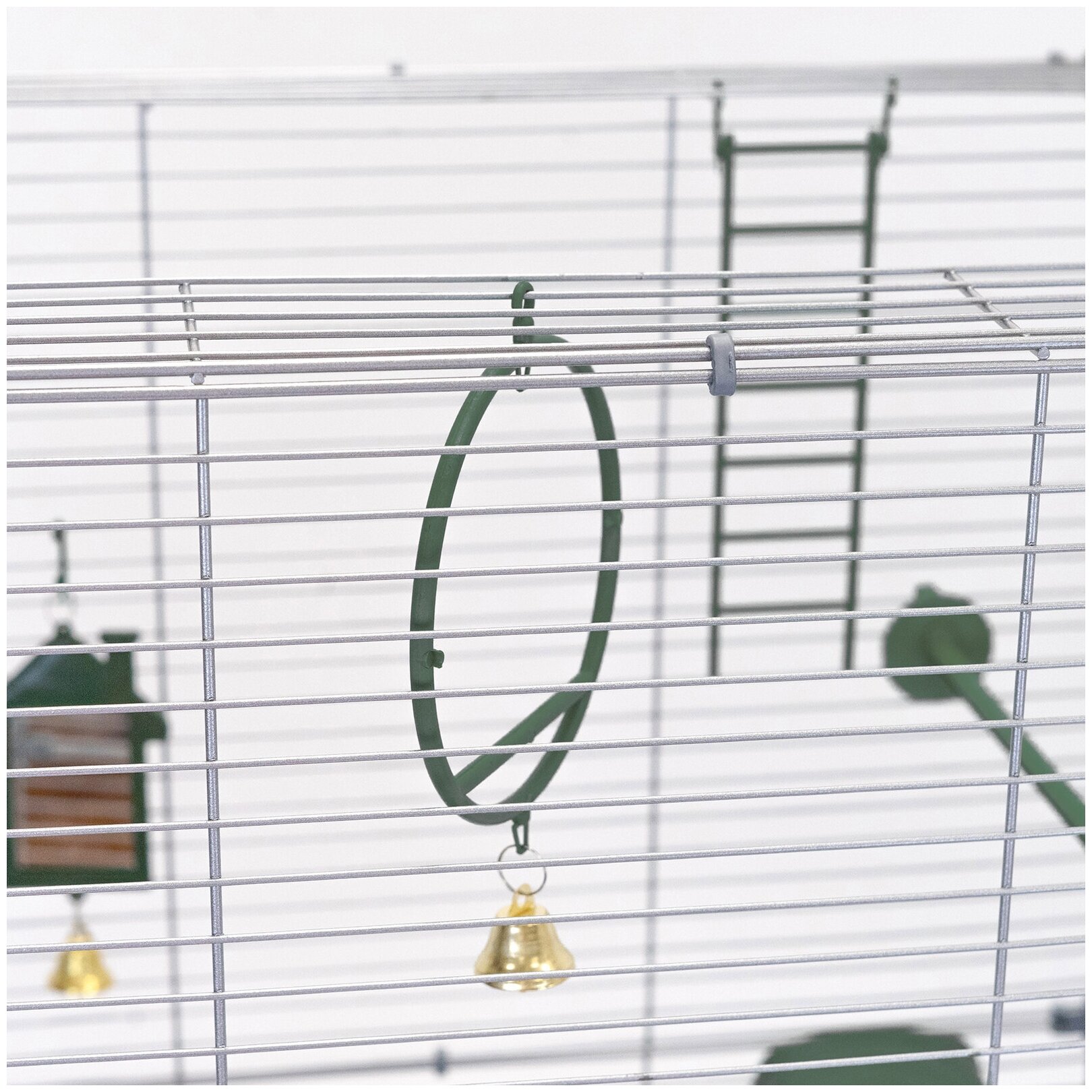 Клетка для птиц 88 х 58 х 40см: для попугая, для канарейки ЛОФТ-2 разборная "PetTails", 2 секции, шаг прута 12мм, изумрудная - фотография № 6