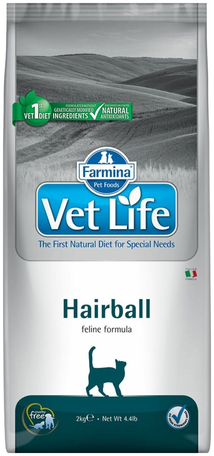 Сухой диетический корм, выведение шерсти, для кошек Farmina Vet Life Feline Hairball, 0,4 кг - фотография № 2