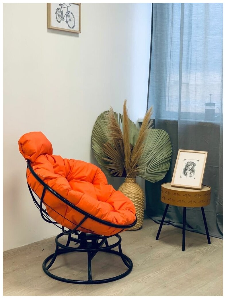 Кресло m-group папасан пружинка мини чёрное, оранжевая подушка - фотография № 8