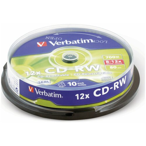 VERBATIM Диски cd-rw verbatim 700 mb 12х, комплект 10 шт, cake box, 43480