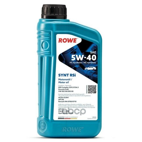 ROWE Масло Моторное 5w-40 Rowe 1л Нс-Синтетика Hightec Synt Rsi A3/B4