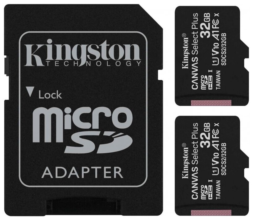 Карта памяти Kingston Canvas Select Plus microSDHC, 2 шт, SDCS2/32GB-2P1A