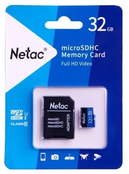 Карта памяти Netac P500 MicroSDHC 32Gb Сlass 10 80MB/s + ADP (NT02P500STN-032G-R)