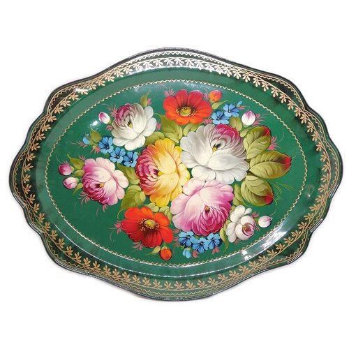 Поднос авторский металлический в стиле жостово 35х45