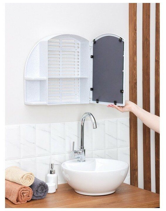 Шкафчик для ванной комнаты c зеркалом «Орион», цвет белый мрамор - фотография № 6