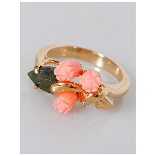 Кольцо помолвочное Lotus Jewelry, коралл, нефрит, размер 19, зеленый, розовый кольцо помолвочное lotus jewelry коралл нефрит размер 17 розовый зеленый