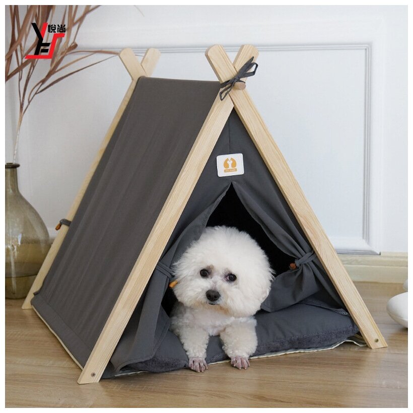 Домик палатка ВигВам для кошек и собак мелких и средних пород темно-серый - фотография № 2
