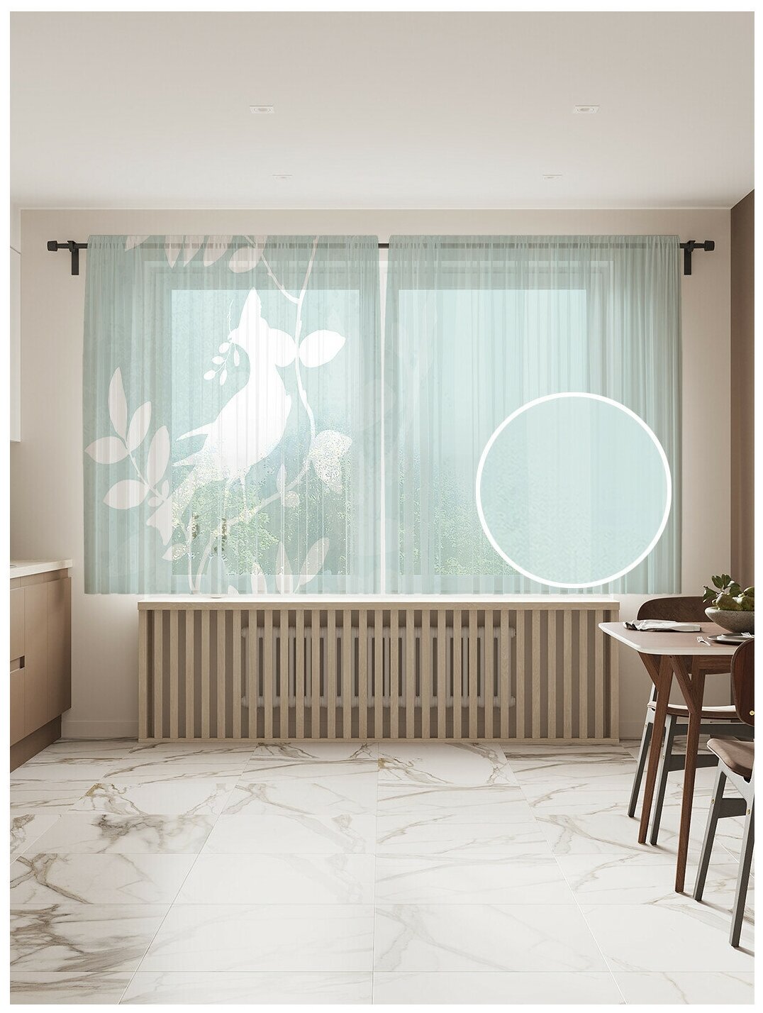 Тюль для кухни и спальни JoyArty "Силуэт растений", 2 полотна со шторной лентой шириной по 145 см, высота 180 см.