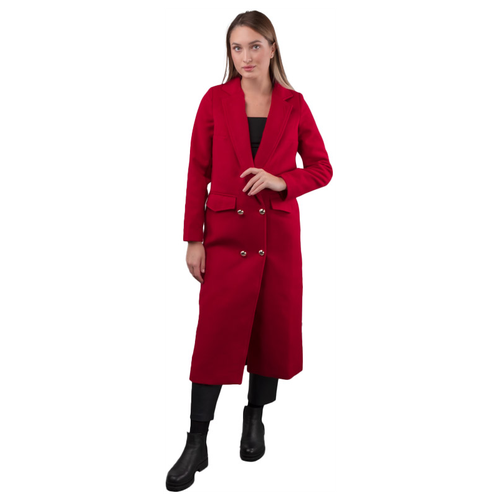 Пальто-кокон  демисезонное, силуэт прямой, удлиненное, размер 42/173, красный