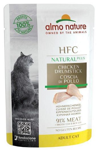 Almo Nature Паучи для Кошек "Куриные бедрышки" 90% мяса (HFC Natural Plus - Chicken drumstick) 0,055 кг