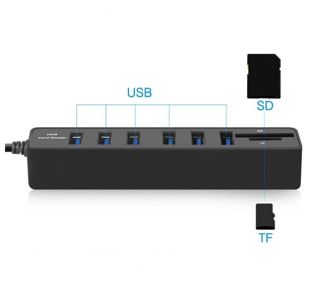 USB HUB 3.0 V3 на 8 портов / 6 портов USB+SD Card+TF Card / Разветвитель для компьютера / ХАБ-разветвитель