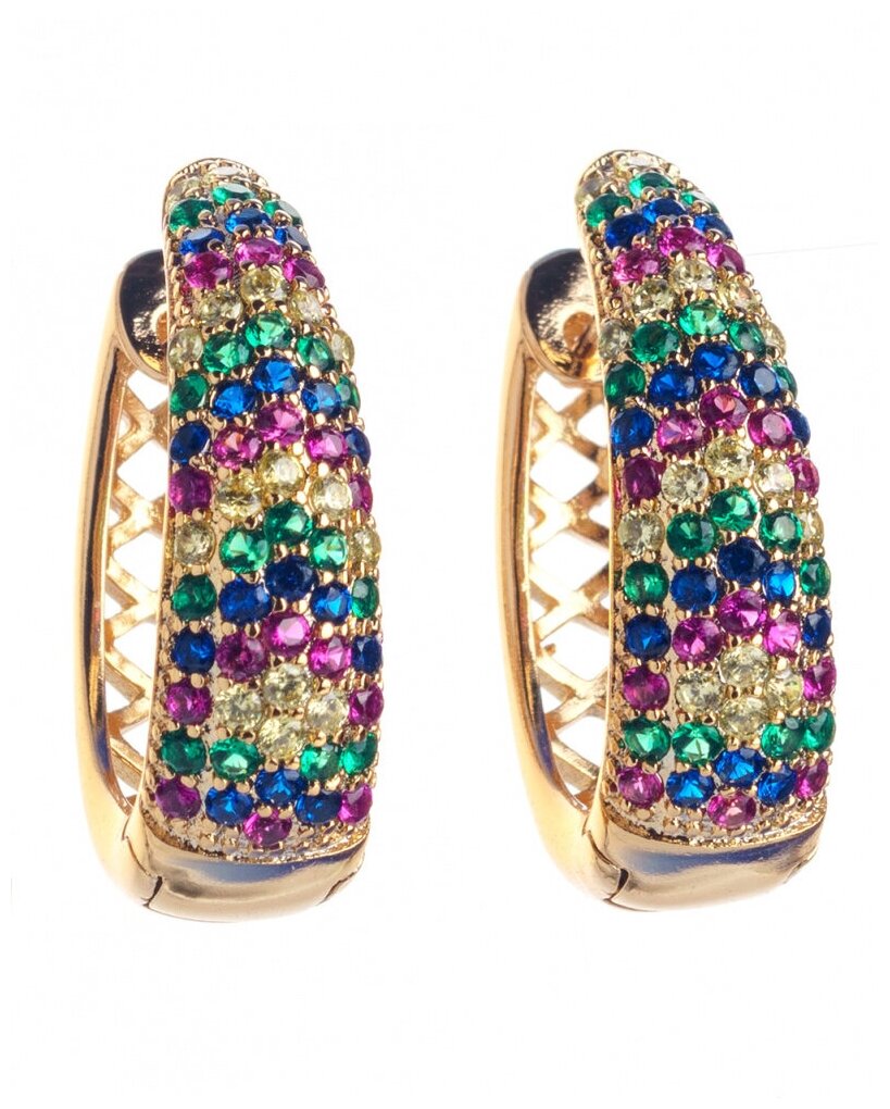 Серьги кольца женские с разноцветными фианитами бижутерия Xuping