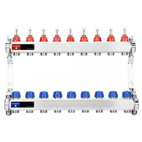 Коллекторная группа с расходомерами VARMEGA 9 выходов нерж. сталь VM15109
